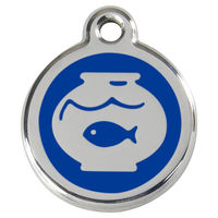 Produktbild von RedDingo Katzenmarke Fischglas dunkelblau mit individueller Gravur aus Edelstahl und Emaille 20mm