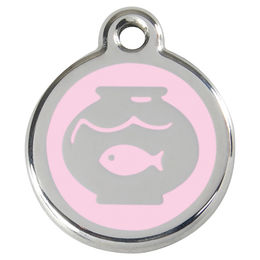 Produktbild von RedDingo Katzenmarke Fischglas pink aus Edelstahl mit individueller Gravur Ø 20mm