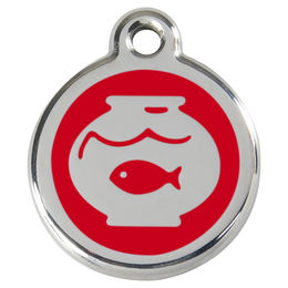 Produktbild von RedDingo Katzenmarke Fischglas rot gravierbar aus Edelstahl und Emaille 20mm