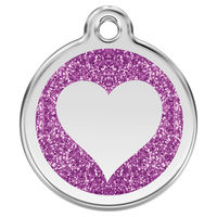 Produktbild von RedDingo Katzenmarke Glitzer Herz Purple mit individueller Gravur 20mm