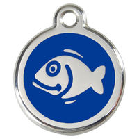 Produktbild von RedDingo Katzenmarke mit individueller Gravur Fisch Dunkelblau Größe S 20 mm Durchmesser