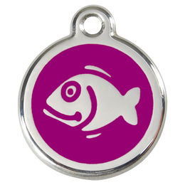 RedDingo Katzenmarke mit individueller Gravur Fisch in Purple aus Edelstahl und Emaille 24mm – Bild 1 von 1