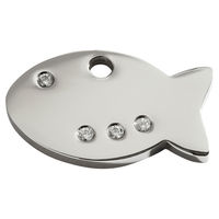 Produktbild von RedDingo Katzenmarke mit individueller Gravur und Swarovski-Steinbesatz in Fischform aus Edelstahl mit Emaille 27,5mm