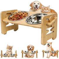 Produktbild von Refined Living Erhöhter Futternapf aus Bambus mit 2 Edelstahlnäpfen für Hunde und Katzen, ergonomische Futterstation mit 6 verstellbaren Höhen und 15 Grad Neigung zur Förderung der Verdauung