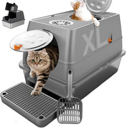 Refined Living Katzentoilette XXL aus Edelstahl grau mit zwei Eingängen und Stufe 60x40x39 cm – Bild 1 von 5