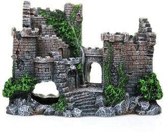 Refttenw Aquariendeko Alte Burg Figur und Höhle für Fischbecken in Grau und Grün – Bild 1 von 5