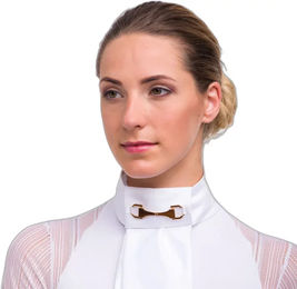 Produktbild von Reitkrawatte Cavalliera für Damen mit Hors Bits in Weiß und Gold aus Stoff