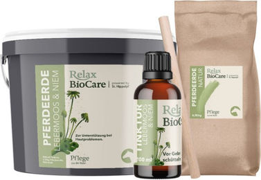 Relax-Biocare Pferdeerde-Set mit Lebermoos und Niem zur Wundpflege für Pferde mit roter und grüner Tonerde – Bild 1 von 3