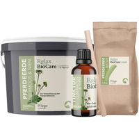 Produktbild von Relax-Biocare Pferdeerde-Set mit Lebermoos und Niem zur Wundpflege für Pferde mit roter und grüner Tonerde