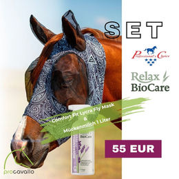 Produktbild von Relax BioCare Set mit Comfort Fit Fliegenmaske und Bio Mückenmilch 1000 ml