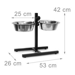 Relaxdays 2 teiliges Hunde Set XL mit Hundebett Tierhöhle Sitzhocker und höhenverstellbarem Doppelnapf aus Kunstleder Schwarz – Bild 1 von 5