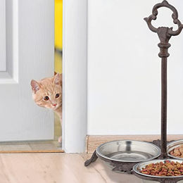 Relaxdays 2er Set 3-fach Napfstation aus Gusseisen mit 6 Edelstahlnäpfen für Hunde und Katzen in Dunkelbraun und Antik-Optik – Bild 1 von 4