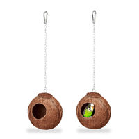 Produktbild von Relaxdays 2er Set Vogelnest aus Kokosnuss für Wellensittiche und Zwerghamster Natur Braun