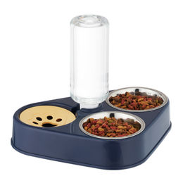 Relaxdays Doppelnapf mit Wasserspender für Katzen und kleine Hunde aus Edelstahl in Blau/Silber - 500 ml – Bild 1 von 13