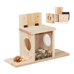 Relaxdays Eichhörnchen Futterhaus Bausatz aus Naturholz mit 2 Eingängen und Sitzplattformen – Bild 1 von 6