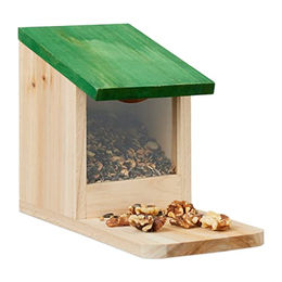 Relaxdays Eichhörnchen Futterhaus aus Holz mit Klappdach und Sitzplattform in Natur/Grün - 1 Stk. – Bild 1 von 6