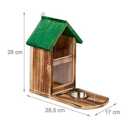 Relaxdays Eichhörnchen Futterhaus aus Holz mit Napf und Sitzplattform in Natur/Grün – Bild 1 von 11