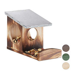 Relaxdays Eichhörnchen Futterhaus aus Holz mit wetterfestem Metalldach in Braun – Bild 1 von 7