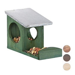 Relaxdays Eichhörnchen Futterhaus aus Holz mit wetterfestem Metalldach in Grün – Bild 1 von 12