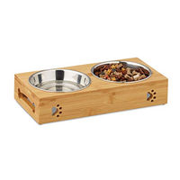 Produktbild von Relaxdays Erhöhte Futterbar für kleine Hunde und Welpen aus Bambus und Edelstahl mit 2 Näpfen à 300 ml Natur/Silber