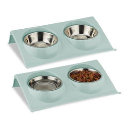 Relaxdays Erhöhter Doppelnapf Set für Katzen aus Edelstahl in Blau und Silber - 2 x 150 ml – Bild 1 von 12