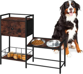 Relaxdays Erhöhter Napf Futterstation für Hunde mit Stauraum aus Edelstahl in Schwarz oder Braun – Bild 1 von 2