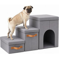 Produktbild von Relaxdays Faltbare Hundetreppe mit 3 Stufen aus Polyester in Grau für kleine Hunde und erwachsene Tiere