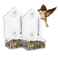 Produktbild von Relaxdays Fenster-Vogelfutterhaus mit Thermometer aus Kunststoff, transparent - 2 x 100 ml