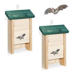 Relaxdays Fledermauskasten 2er Set aus Holz in Natur und Grün – Bild 1 von 7
