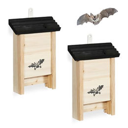Relaxdays Fledermauskasten 2er Set aus Holz in Natur und Schwarz – Bild 1 von 12