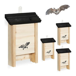 Relaxdays Fledermauskasten 4er Set aus Holz in Natur und Schwarz – Bild 1 von 9