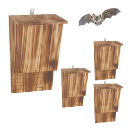 Relaxdays Fledermauskasten 4er Set aus Holz Natur geflammt – Bild 1 von 7