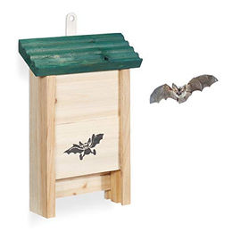 Relaxdays Fledermauskasten aus Holz mit grünem Dach in Natur/Grün – Bild 1 von 13