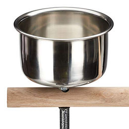 Relaxdays Freisitz für Papageien mit Anflugstange und 2 Näpfen rollbar Silber – Bild 1 von 4