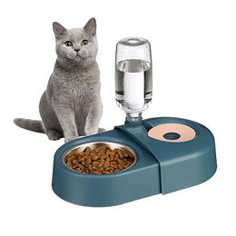 Relaxdays Futternapf mit Wasserspender aus Edelstahl für Katzen und kleine Hunde in Blau - 500 ml – Bild 1 von 6