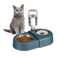 Produktbild von Relaxdays Futternapf mit Wasserspender aus Edelstahl für Katzen und kleine Hunde in Blau - 500 ml