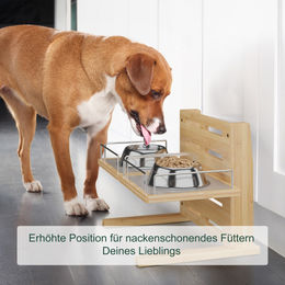 Relaxdays Futterstation für Hunde höhenverstellbar aus Bambus mit Silikonmatte Natur – Bild 1 von 9