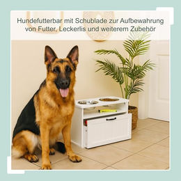 Relaxdays Futterstation für Hunde mit Edelstahl-Futternäpfen in Weiß – Bild 1 von 4