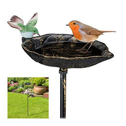 Relaxdays Gusseisen Vogeltränke mit Erdspieß in Bronze als Gartendeko und Vogelfutterstelle – Bild 1 von 5