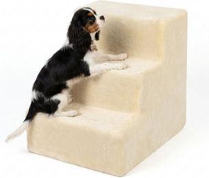 relaxdays Haustiertreppe für Hunde mit 3 Stufen aus Plüsch in Beige – Bild 1 von 3