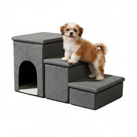 Produktbild von Relaxdays Haustiertreppe für Hunde und Katzen mit 3 Stufen aus Polyester in Grau, faltbar und geeignet für kleine Tiere sowie Senior- und Adult-Tiere