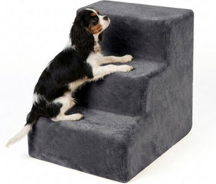 relaxdays Haustiertreppe Hundetreppe mit 3 Stufen für kleine Hunde und Senioren in Grau aus Polyester – Bild 1 von 4