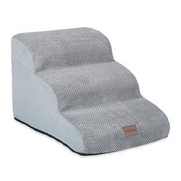 Relaxdays Haustiertreppe mit 3 Stufen für Hunde und Katzen aus Polyester in Grau – Bild 1 von 7