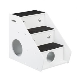 Relaxdays Haustiertreppe mit 3 Stufen für Hunde und Katzen in Weiß/Schwarz aus Polyester – Bild 1 von 9