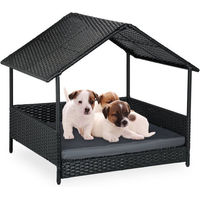 Produktbild von relaxdays Hundebett mit Dach und Kissen aus Polyrattan für erwachsene Hunde in Anthrazit