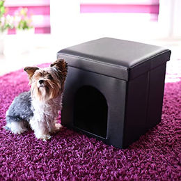 Relaxdays Hundebox Sitzhocker Indoorhütte aus Kunstleder für Hunde und Katzen in Schwarz - 1 Stk. – Bild 1 von 12