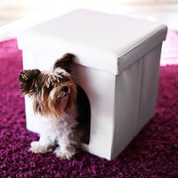 Produktbild von Relaxdays Hundebox Sitzhocker Indoorhütte aus Kunstleder mit abnehmbarem Deckel für Hunde und Katzen in Weiß
