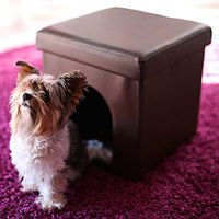 Produktbild von Relaxdays Hundebox Sitzhocker Kuschelhöhle aus Kunstleder mit abnehmbarem Deckel für Hunde und Katzen Braun 38 x 38 x 38 cm