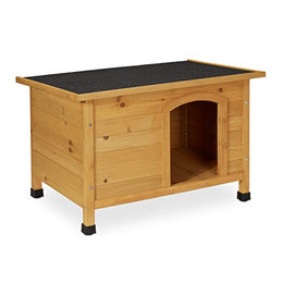Relaxdays Hundehütte aus Holz für kleine und mittelgroße Hunderassen wetterfest in Natur/Schwarz – Bild 1 von 13