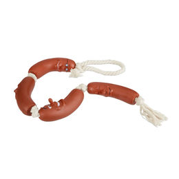 Relaxdays Hundespielzeug Wurst Set 4 Stück aus Polyester für Welpen und kleine Hunde rot-weiß-braun – Bild 1 von 13